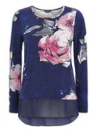 Dorothy Perkins *roman Originals Navy Chiffon Hem Top