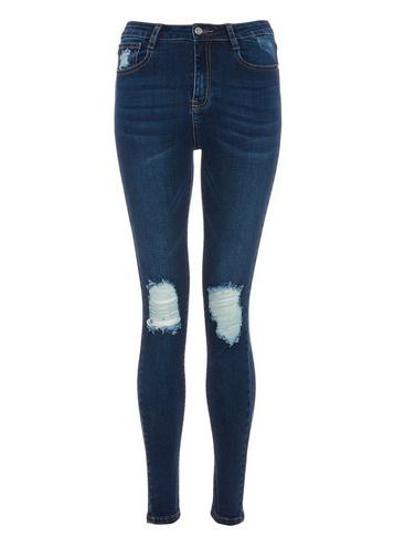 Dorothy Perkins *quiz Mid Blue Skinny Rip Knee Jeans
