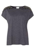 *vila Navy Embellished Top