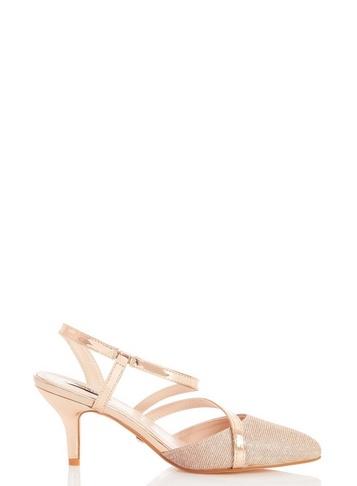 *quiz Wide Fit Rose Gold Mid Heel Court Shoes