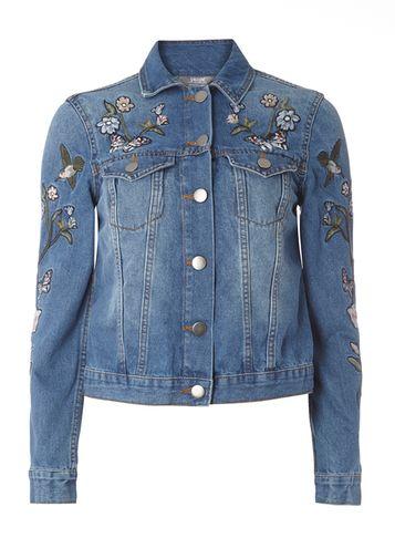 Dorothy Perkins Mid Wash Embroidered Denim Jacket
