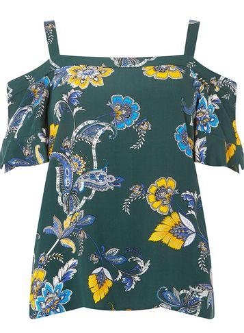 Dorothy Perkins Green Paisley Cold Shoulder Top