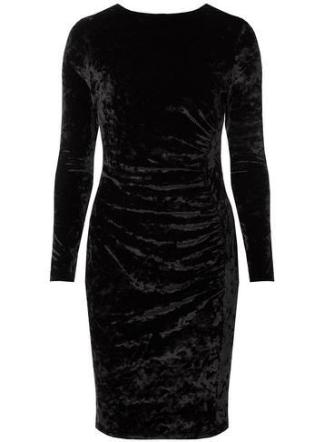 Dorothy Perkins *black Ruched Velvet Bodycon Dress