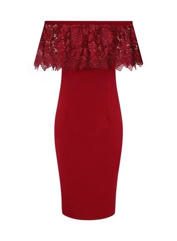 Dorothy Perkins *paper Dolls Red Bardot Lace Bodycon Dress