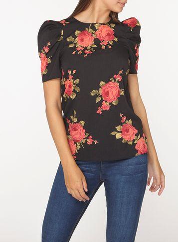 Dorothy Perkins *tall Black Rose Print Top
