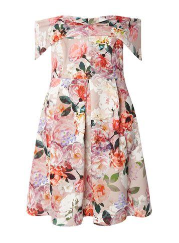 Dorothy Perkins Dp Curve Multi Coloured Scuba Bardot Fit And Flare Dress