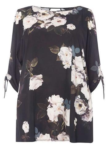 Dorothy Perkins *dp Curve Black Floral Print Drawcord Detail Top