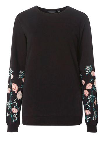 Dorothy Perkins *tall Black Floral Puff Print Jumper
