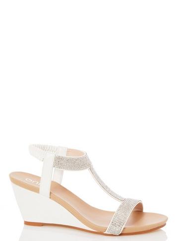 *quiz White Diamante T-bar Wedges