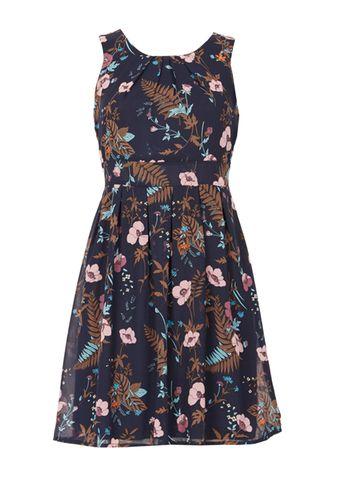 Dorothy Perkins *izabel London Navy Tie Floral Print Fit And Flare Dress