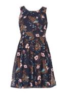 Dorothy Perkins *izabel London Navy Tie Floral Print Fit And Flare Dress