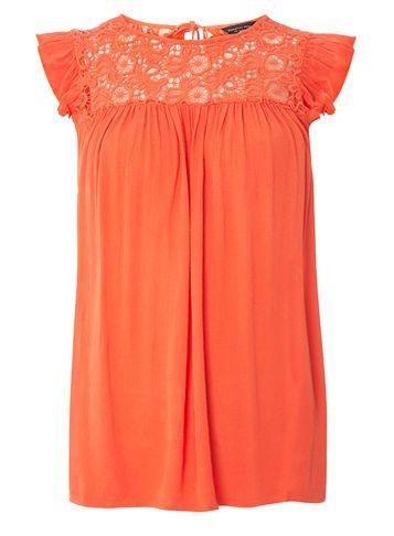 Dorothy Perkins Orange Lace Yoke Shell Top