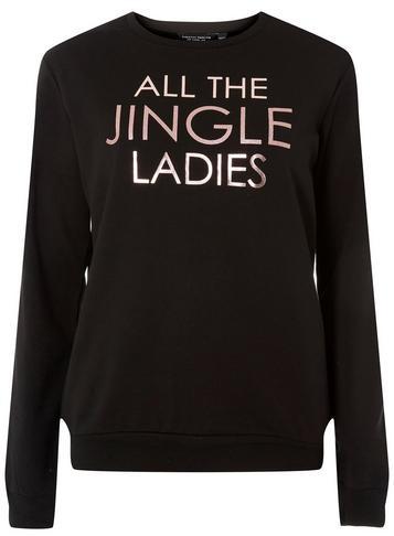 Dorothy Perkins Black All The Jingle Ladies Motif Sweat Top