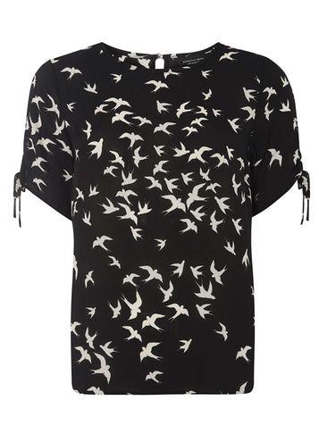 Dorothy Perkins Black Bird Print Draw Cord Top