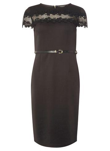 Dorothy Perkins Black Scuba And Lace Pencil Dress
