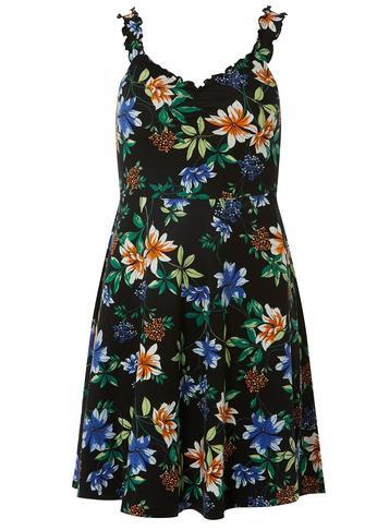Dorothy Perkins Petite Black Lettuce Edge Fit And Flare Dress