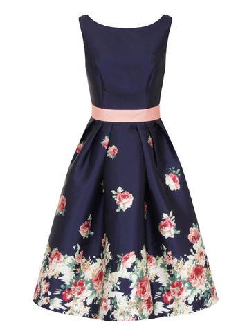 Dorothy Perkins *chi Chi London Curve Blue Floral Print Skater Dress