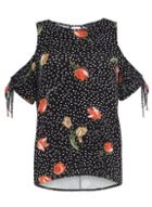 Dorothy Perkins Black Spot And Floral Print Ruched Top