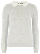 Dorothy Perkins Grey Embroidered Collar Jumper
