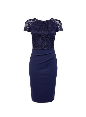 Dorothy Perkins *blue Lace Top Ruched Bodycon Dress