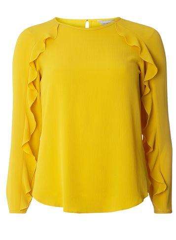Dorothy Perkins Petite Ochre Ruffle Long Sleeve Blouse