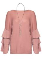Dorothy Perkins *quiz Pink Frill Sleeve Knitted Top With Necklace