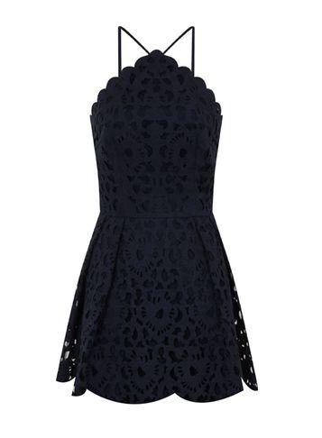 Dorothy Perkins *chi Chi London Petite Navy Laser Cut Skater Dress