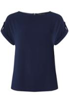Dorothy Perkins Navy Button Sleeve Zip T-shirt