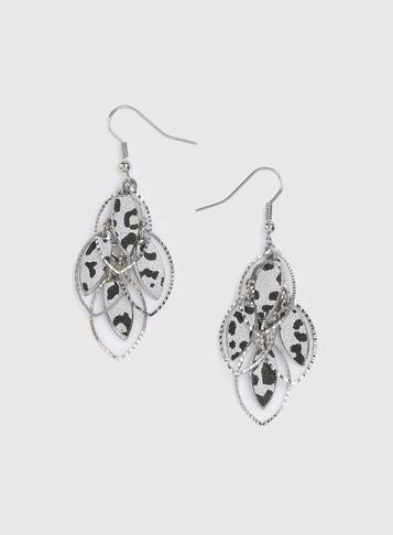 Dorothy Perkins Silver Leopard Glitter Leaf Earrings