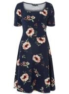 Dorothy Perkins *tall Navy Branch Print Fit And Flare Dress