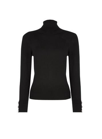 Dorothy Perkins Petite Black Button Cuff Roll Neck Jumper