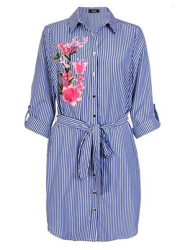 Dorothy Perkins *quiz Navy Stripe Embroidered Shirt Dress