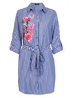 Dorothy Perkins *quiz Navy Stripe Embroidered Shirt Dress