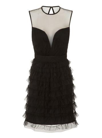 Dorothy Perkins *little Mistress Black Mesh Ruffle Hem Skater Dress