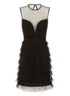 Dorothy Perkins *little Mistress Black Mesh Ruffle Hem Skater Dress