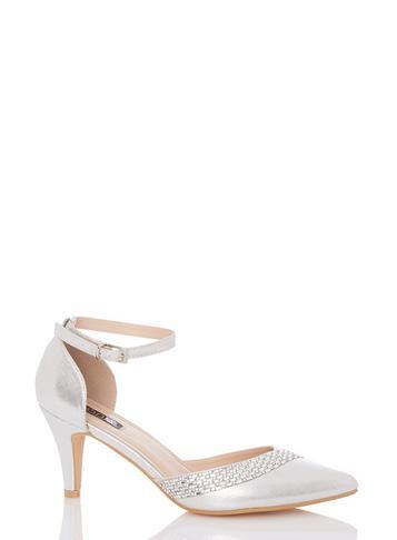 Dorothy Perkins *quiz Silver Diamante Low Heel Court Shoes