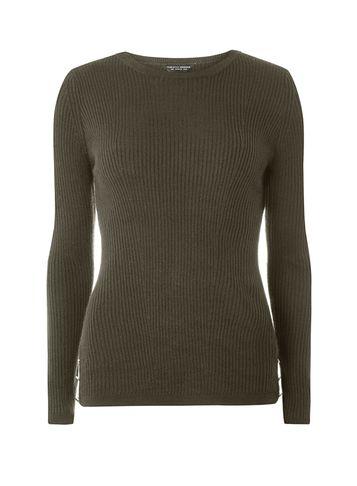 Dorothy Perkins Olive Ribbed Button Hem Jumper