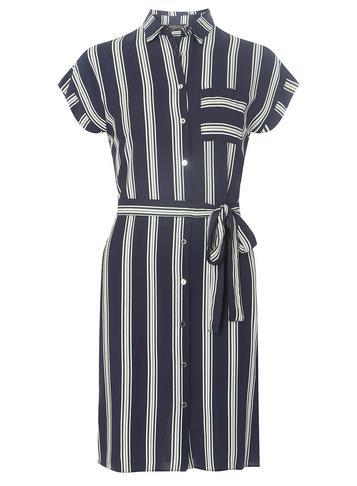 Dorothy Perkins Navy And Ivory Striped Shirt Dress