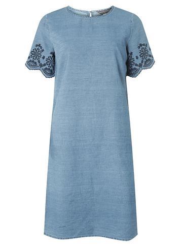 Dorothy Perkins *tall Blue Embroidered Sleeve Denim Shift Dress