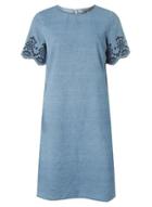 Dorothy Perkins *tall Blue Embroidered Sleeve Denim Shift Dress