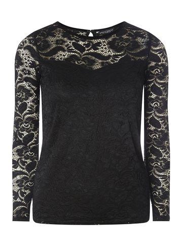Dorothy Perkins Black Lace Velvet Trim T-shirt
