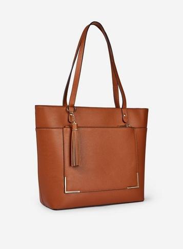 Dorothy Perkins Tan Tassel Zip Front Tote Bag