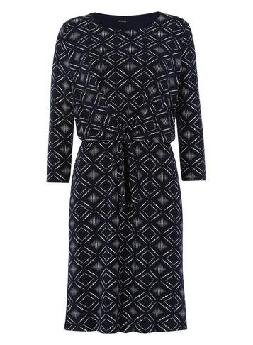 *roman Originals Navy Geometric Print Knot Shift Dress