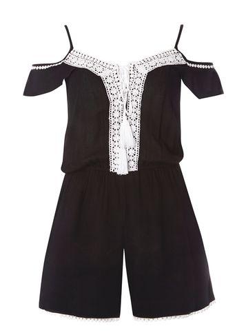 Dorothy Perkins Black Embroidered Cold Shoulder Playsuit