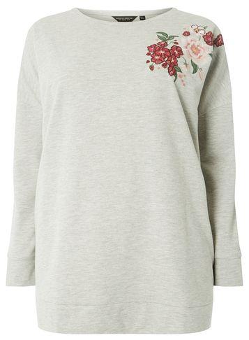Dorothy Perkins Dp Curve Grey Embroidered Jumper