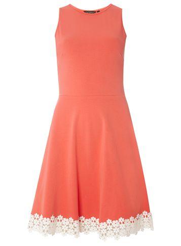 Dorothy Perkins Coral Lace Trim Hem Skater Dress