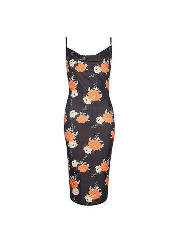 Dorothy Perkins Black Floral Print Jersey Cowl Neck Midi Dress