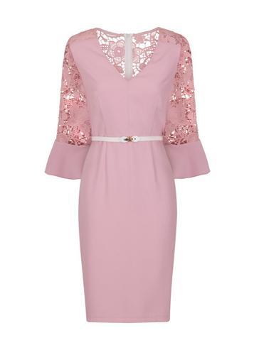 Dorothy Perkins *paper Dolls Pink Lace Belted Pencil Dress