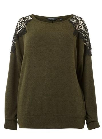 Dorothy Perkins *dp Curve Khaki Lace Brushed Batwing Top