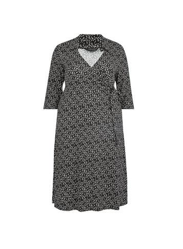 Dorothy Perkins *curve Black Spot Open Collar Shirt Dress